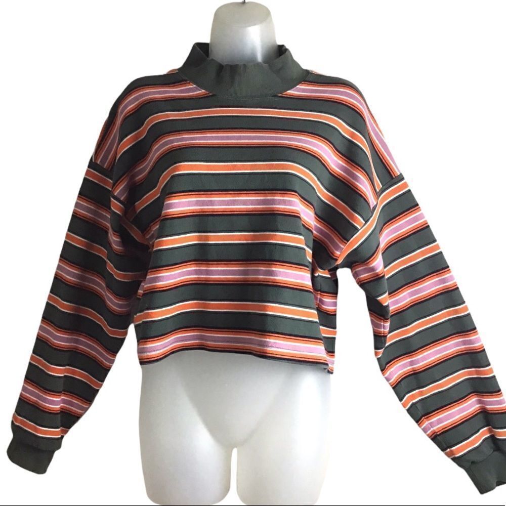 Wild Fable Mock Neck Striped Cropped Long Sleeve T-Shirt